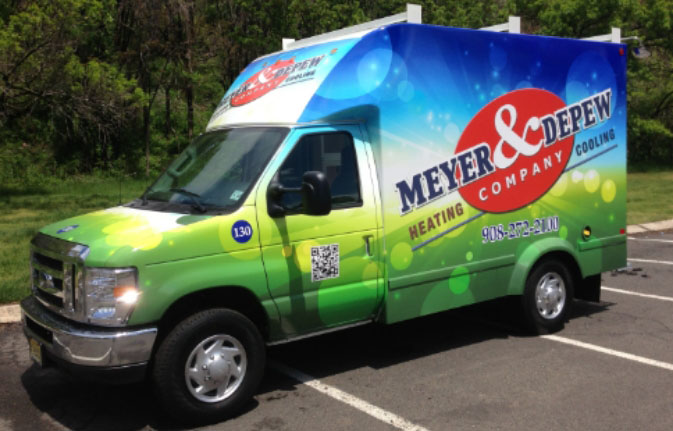 Meyer and Depew truck with a colorful wrap